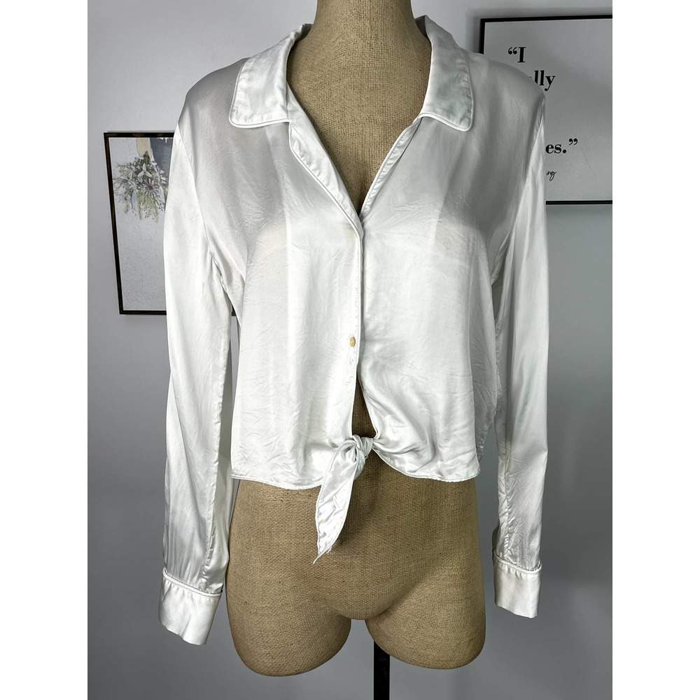 Aritzia Wilfred 100% Cupro White Peaufiner Tie Front Blouse